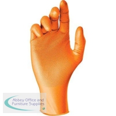 Grippaz Hot Orange Nitrile Chemical-Resistant Gloves 10 (Pack of 50)