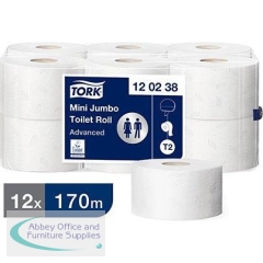 Tork Advanced T2 White Mini Jumbo Toilet Roll 170m (Pack of 12)