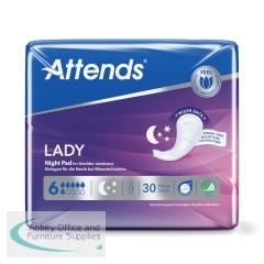 Attends Lady Sanitary Pads Size 6 Night (Pack of 30) 211939
