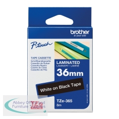 Brother P-Touch TZe Lam Tape Cassette 36mm x 8m White on Black Tape TZE365