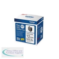 Brother P-Touch Tze Lam Labelling Tape Cassettes 12mmx8m Black/White Tape (Pack of 5) TZE231M5