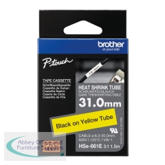 Brother HSe Heat Shrink Tube Tape Cassette 31.0mm x 1.5m Black on Yellow HSe661E