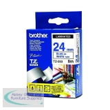 Brother P-Touch TZe Laminated Tape Cassette 24mm x 8m Blue on White Tape TZE253