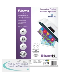 Fellowes Laminating Pouches 160 Micron Total Thickness Gloss A4 (Pack of 500) 100142462