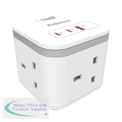 Fellowes Power Cube Type G UK/IE 3 Sockets 1 USB-A + 2 USB-C Ports White 100137166