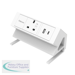 Fellowes Power Desk Type G UK/IE 1 Socket 1 USB-A + 1 USB-C Port White 100137171