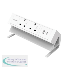 Fellowes Power Desk 2 Type G UK/IE 2 Sockets 1 USB-A + 1 USB-C Port White 100137181