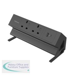 Fellowes Power Desk 2 Type G UK/IE 2 Sockets 1 USB-A + 1 USB-C Port Black 100136987