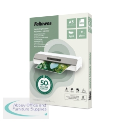 Fellowes Recycled A3 Laminating Pouches Gloss 80 Micron (Pack of 100) 100142988