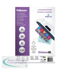Fellowes Laminating Pouches 160 Micron Total Thickness Gloss A3 (Pack of 500) 100144239