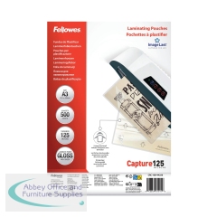 Fellowes Laminating Pouches 250 Micron Total Thickness Gloss A3 (Pack of 500) 100144250