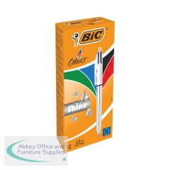 Bic 4 Colours Shine Ballpoint Pen Silver Barrel Assorted (Pack of 12) 3086123343979