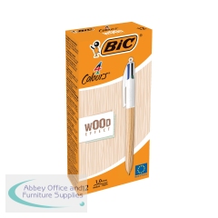 Bic 4 Colours Ballpoint Pen Wood Effect Barrel (Pack of 12) 3086123704213