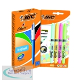 Bic 4 Colours Retractable Ballpoint Pen FOC Highlighters (Pack of 16) BC810764