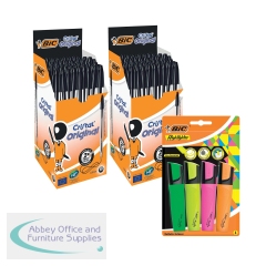 Bic Cristal Ballpoint Black Pack of 50 Buy 2 Get FOC Chisel Tip Assorted Highlighters