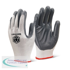 Beeswift Nitrile P/C Polyester Gloves Grey Medium (Pack of 10) EC7NGYM