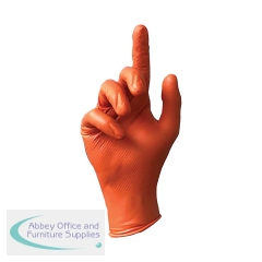 Amber Nitrile Examination Gloves Textured Grip Orange Medium (Pack of 100) AMBERM8.5