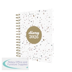 Collins Day To Page Diary Scandi Terrazzo Design White A5 2026 E-PW51.WHTZ-26