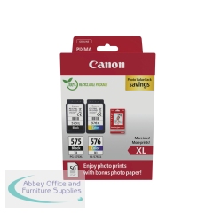 Canon PG-575XL/CL-576XL Ink Cartridges High Yield K/CMY + 4 x 6 in Photo Paper Value Pack 5437C006