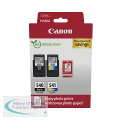 Canon PG-540/CL-541 Ink Cartridges K/CMY + 4 x 6 in Photo Paper Value Pack 5225B013