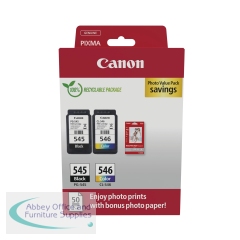 Canon PG-545/CL-546 Ink Cartridges K/CMY + 4 x 6 in Photo Paper Value Pack 8287B008