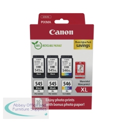 Canon PG-545XL x 2/CL-546XL Ink Cartridges High Yield K/CMY + 4x6 in Photo Paper Value Pack 8286B015
