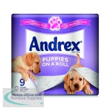 Andrex 3-Ply Toilet Roll Puppies On A Roll White (Pack of 9) 1102053