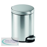Durable Stainless Steel Pedal Bin Round 5 Litre Silver 340023