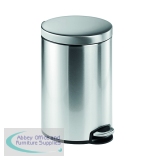 Durable Stainless Steel Pedal Bin Round 12 Litre Silver 340123