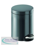 Durable Powder Coated Metal Pedal Bin Round 5 Litre Charcoal 341058