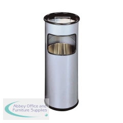 Durable Waste Bin 17 Litre Round With Ashtray Silver 333023