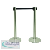 Securit Budget Barrier Pole Set with Retractable Belt Chrome/Black (Pack of 2) RS-RT-LW-CH