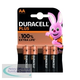 Duracell Plus AA Battery Alkaline 100% Extra Life (Pack of 4) 5009370
