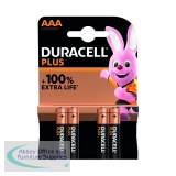 Duracell Plus AAA Battery Alkaline 100% Extra Life (Pack of 4) 5009378