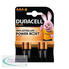 Duracell Plus AAA Battery Alkaline 100% Extra Life Power Boost (Pack of 4) 5009378+