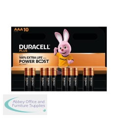 Duracell Plus AAA Battery Alkaline 100% Extra Life Power Boost (Pack of 10) 5016162+