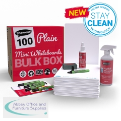 Show-me StayClean A4 Whiteboards Plain/Plain (100 boards pens and erasers + Free cleaners) B/SMB