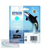 Epson T7602 Ink Cartridge Ultra Chrome HD Killer Whale Cyan C13T76024010
