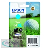 Epson 34XL Ink Cartridge DURABrite Ultra High Yield Golf Ball Cyan C13T34724010