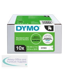 Dymo D1 LabelMaker Tape 12mmx7mm Black on White (Pack of 10) 2093097