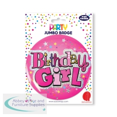 Eurowrap Birthday Girl Jumbo Badge with 3D Tip-On (Pack of 6) 20880-NBGC