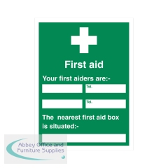 5 Star First Aid Your First Aiders Are Sign Self Adhesive Vinyl 600x450mm KS008SAV4560