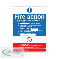 5 Star Fire Action Standard Sign Self Adhesive Vinyl 300x250mm VM433SAV3025