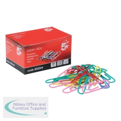 5 Star Office Paperclips Metal Plain Large Length 30mm Assorted Colours (Pack of 10)