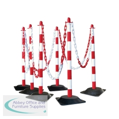 5 Star Guarda Chain Post Set with 6 Posts Red/White Rubber Base FS599681