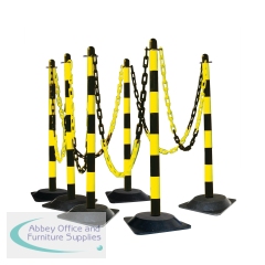 5 Star Guarda Chain Post Set with 6 Posts Yellow/Black Rubber Base FS599711