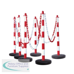 5 Star Guarda Chain Post Set with 6 Posts Red/White Round Base FS599742