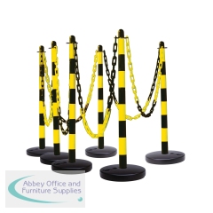5 Star Guarda Chain Post Set with 6 Posts Yellow/Black Round Base FS599810