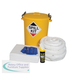 5 Star Oil and Fuel Spill Kit in a Yellow Plastic Drum 90 Litre White FS636638