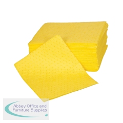 5 Star Medium Weight Absorbent Chemical Pads in a Poly Pack 380x400mm Yellow (Pack of 100) FS639653